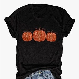 Black T-Shirt with Orange Pumpkin Design